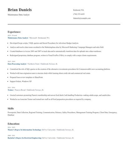 Maintenance Data Analyst Resume