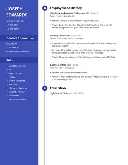Maintenance Engineer Technician Resume