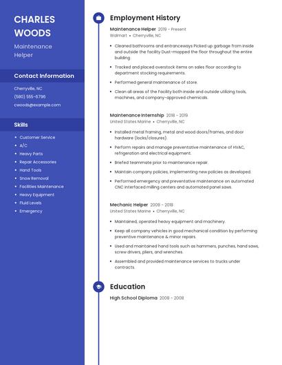 Maintenance Helper Resume