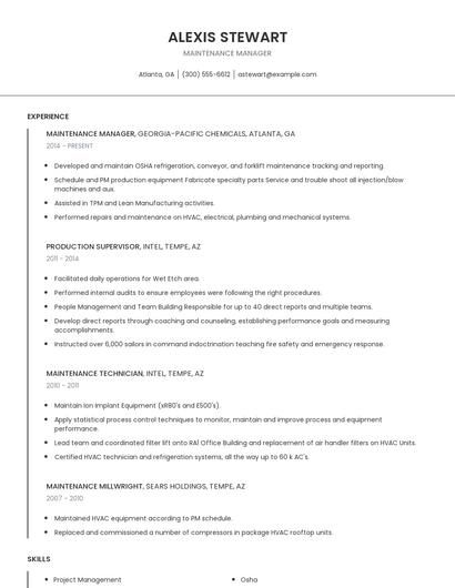 Maintenance Manager Resume