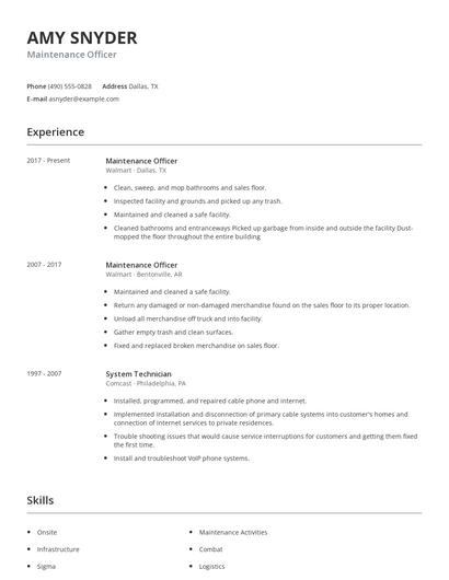 Maintenance Officer Resume