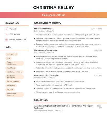 Maintenance Officer Resume
