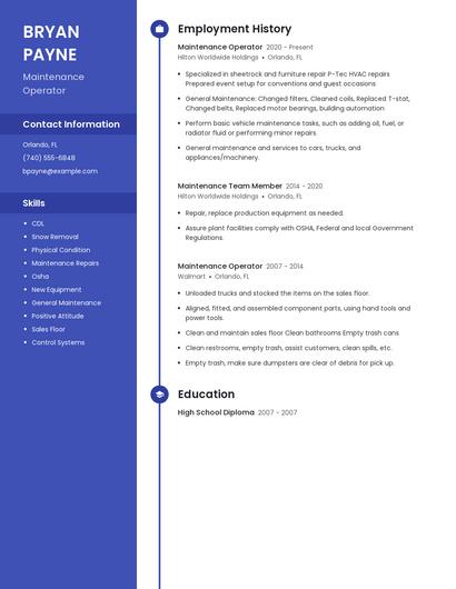 Maintenance Operator Resume