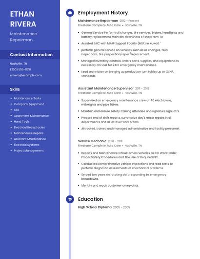 Maintenance Repairman Resume