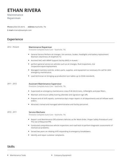 Maintenance Repairman Resume