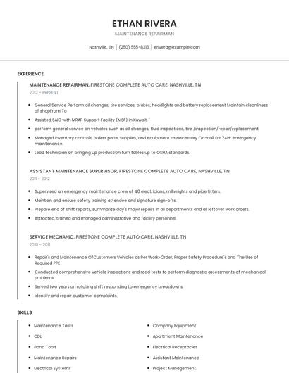 Maintenance Repairman Resume