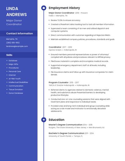 Major Donor Coordinator Resume