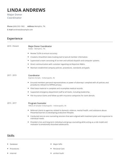 Major Donor Coordinator Resume