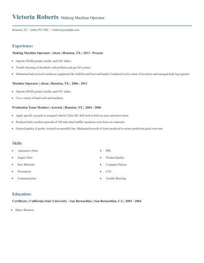 Making Machine Operator Resume