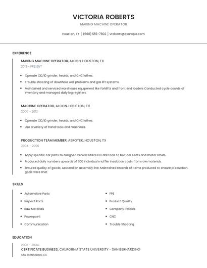 Making Machine Operator Resume
