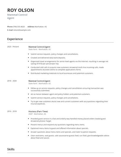 Mammal Control Agent Resume