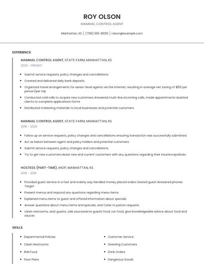Mammal Control Agent Resume