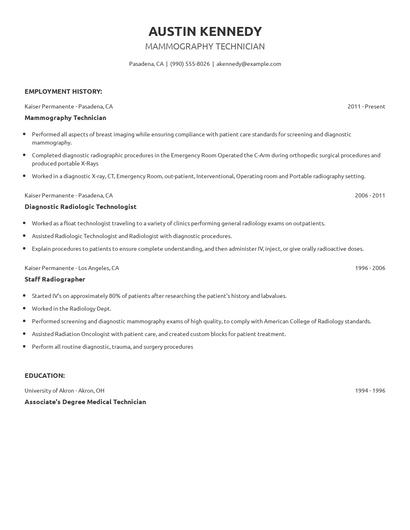 Mammography Technician Resume