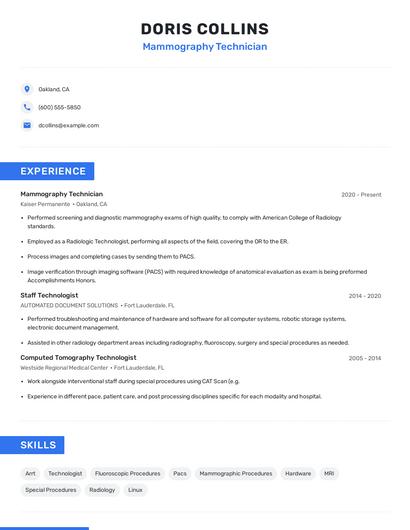 Mammography Technician Resume