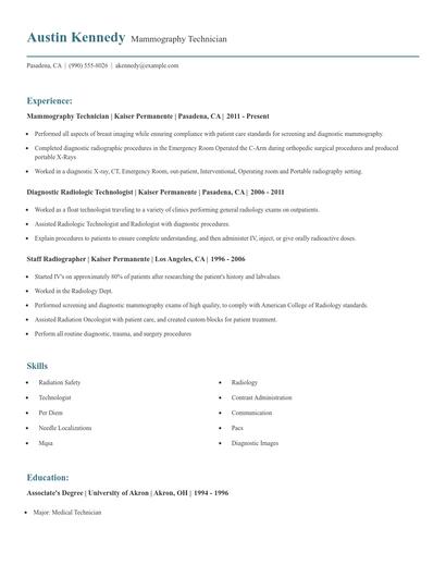 Mammography Technician Resume