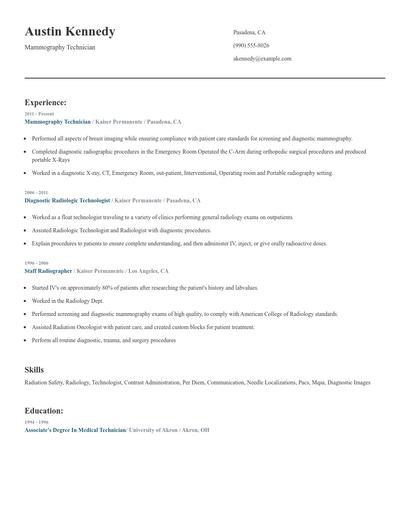 Mammography Technician Resume