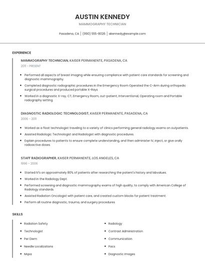 Mammography Technician Resume