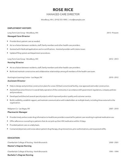 Managed Care Director Resume