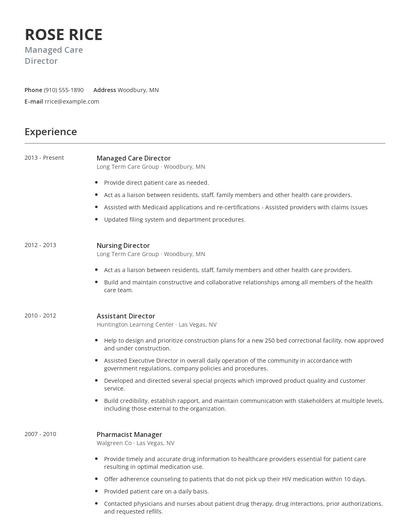 Managed Care Director Resume