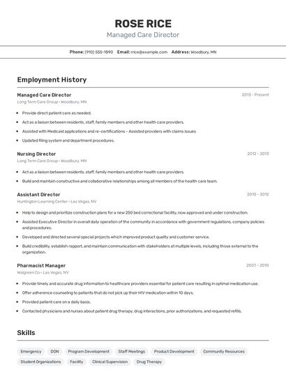 Managed Care Director Resume