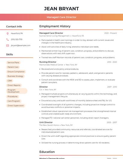 Managed Care Director Resume