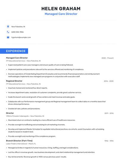 Managed Care Director Resume