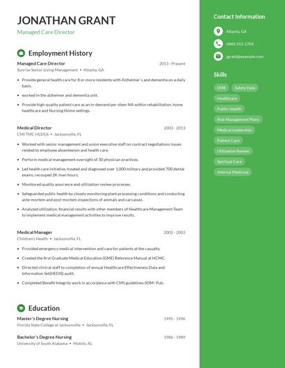 Managed Care Director Resume