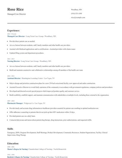 Managed Care Director Resume