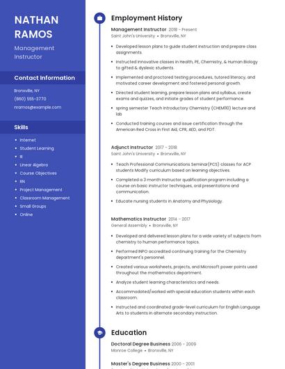 Management Instructor Resume