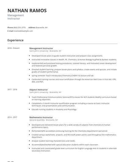 Management Instructor Resume