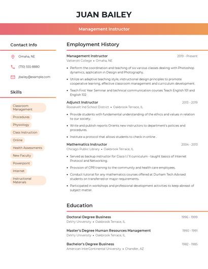 Management Instructor Resume