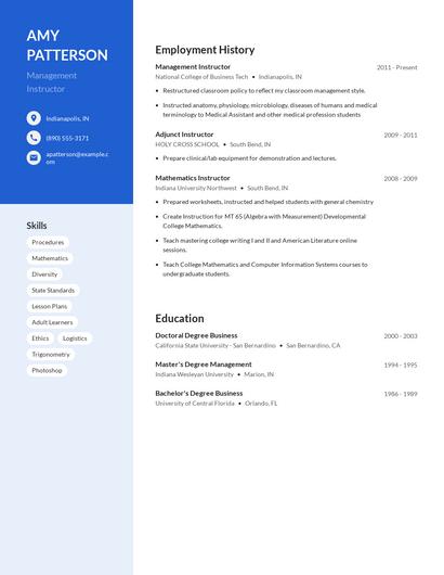 Management Instructor Resume