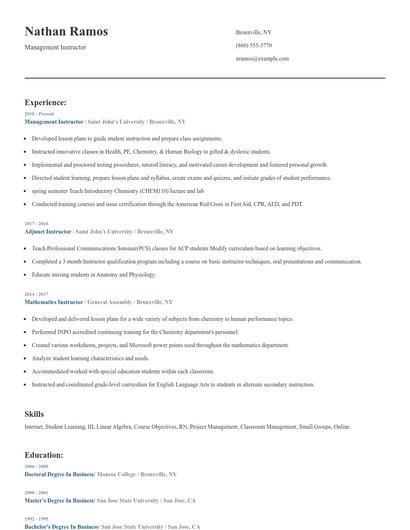 Management Instructor Resume