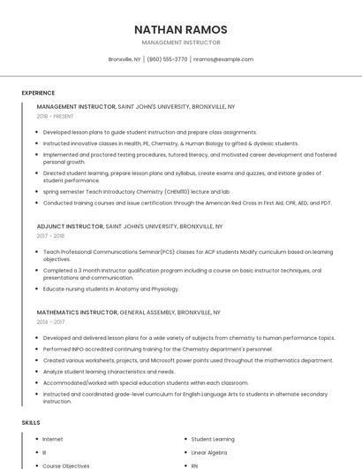 Management Instructor Resume