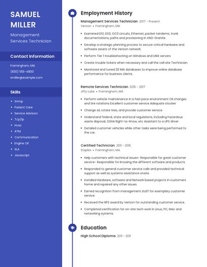 Management Services Technician Resume
