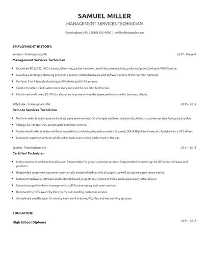 Management Services Technician Resume