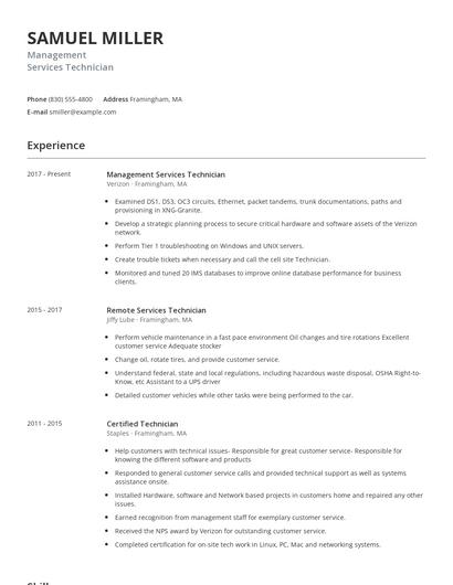 Management Services Technician Resume