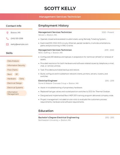 Management Services Technician Resume