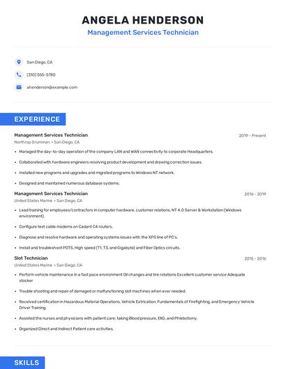Management Services Technician Resume