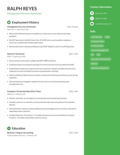 Management Services Technician Resume