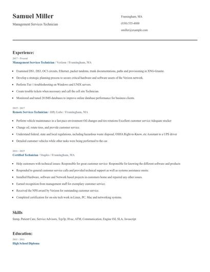 Management Services Technician Resume