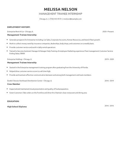 Management Trainee Internship Resume