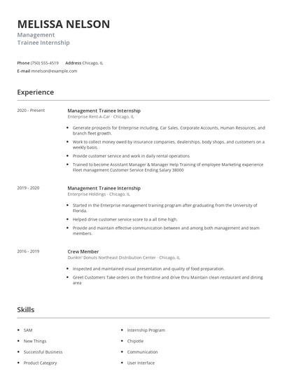 Management Trainee Internship Resume