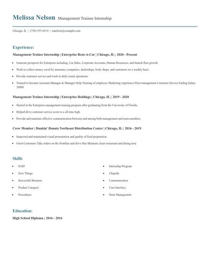 Management Trainee Internship Resume