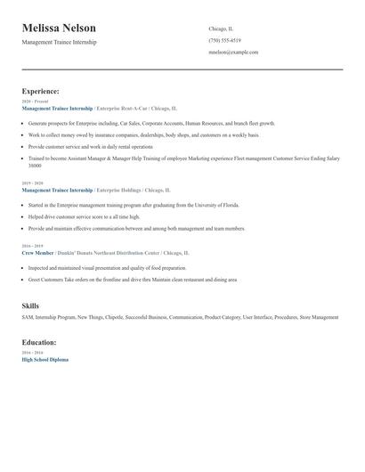 Management Trainee Internship Resume