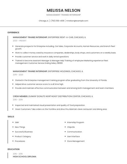 Management Trainee Internship Resume