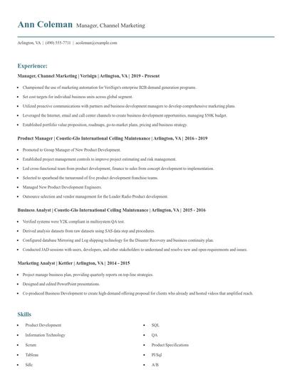 Manager, Channel Marketing Resume