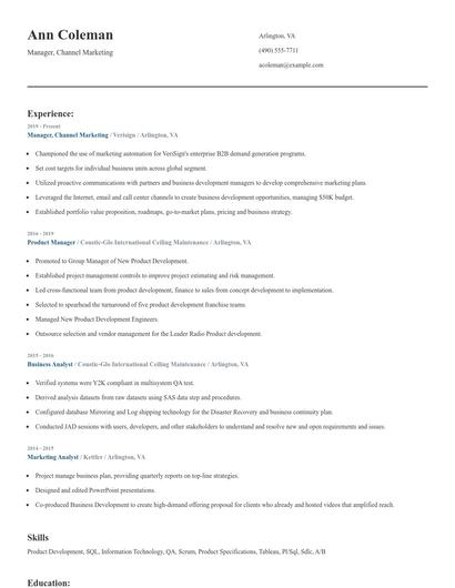 Manager, Channel Marketing Resume