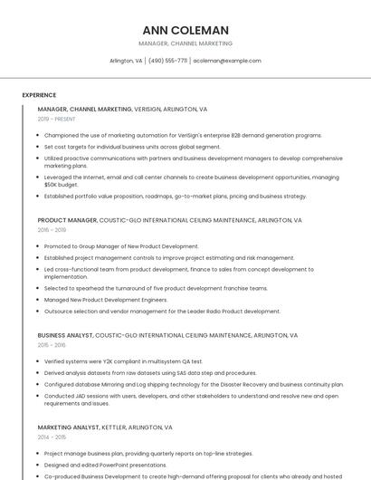 Manager, Channel Marketing Resume