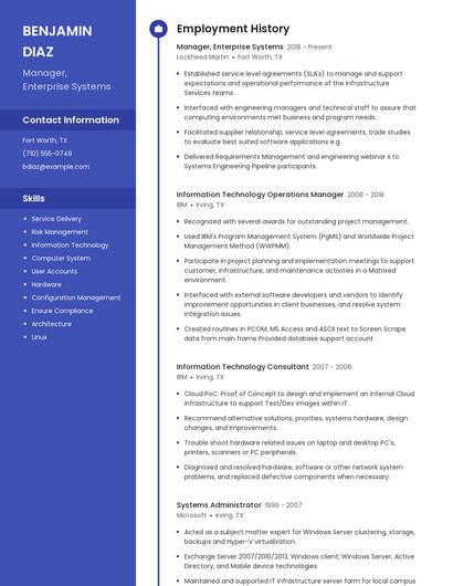 Manager, Enterprise Systems Resume
